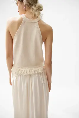 Top en maille avec franges - Crème — photo 4
