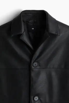 Veste-chemise Regular Fit en tissu enduit - Noir — photo 2