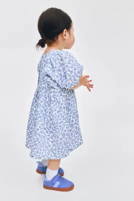 Robe en mousseline de coton - Bleu clair/fleuri — photo 2