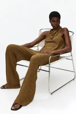 Pantalon large à effet froissé - Beige foncé — photo 1