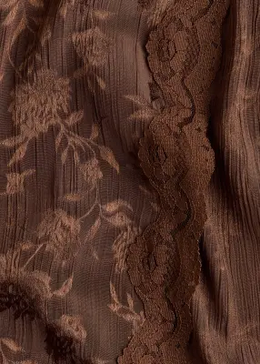 Robe en brocart bordée de dentelle - Marron foncé — photo 3