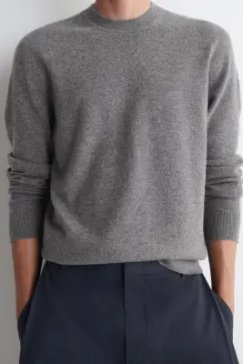 PULL À COL ROND EN CACHEMIRE - GRIS CHINÉ — photo 2