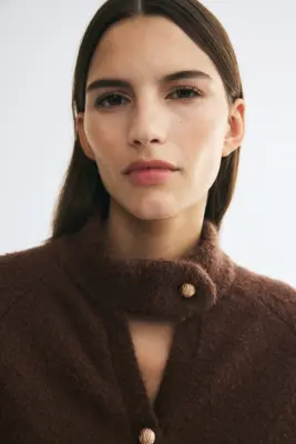 Gilet oversize en maille bouclette - Marron — photo 1