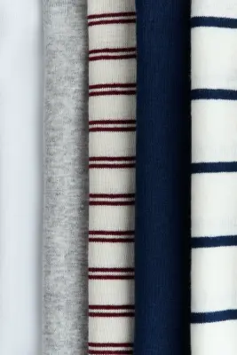 Lot de 5 bodies en coton avec encolure américaine - Bleu marine/rayures marron — photo 2