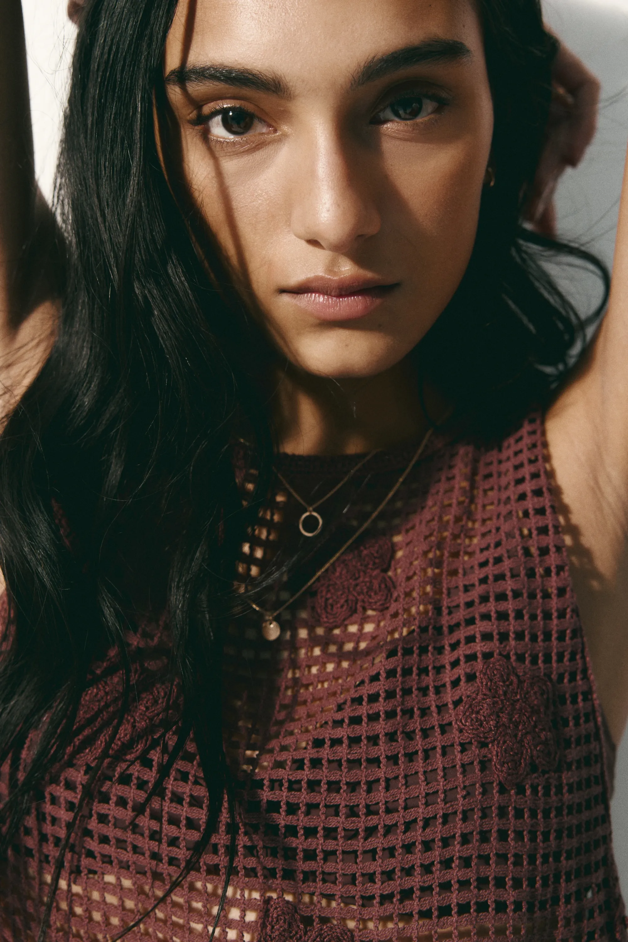 Appliquéd cotton beach top - Marron foncé