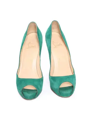 Escarpins peep toe à plateforme et talon stiletto en suede vert émeraude Prix boutique 800€ Taille 37 — photo 3