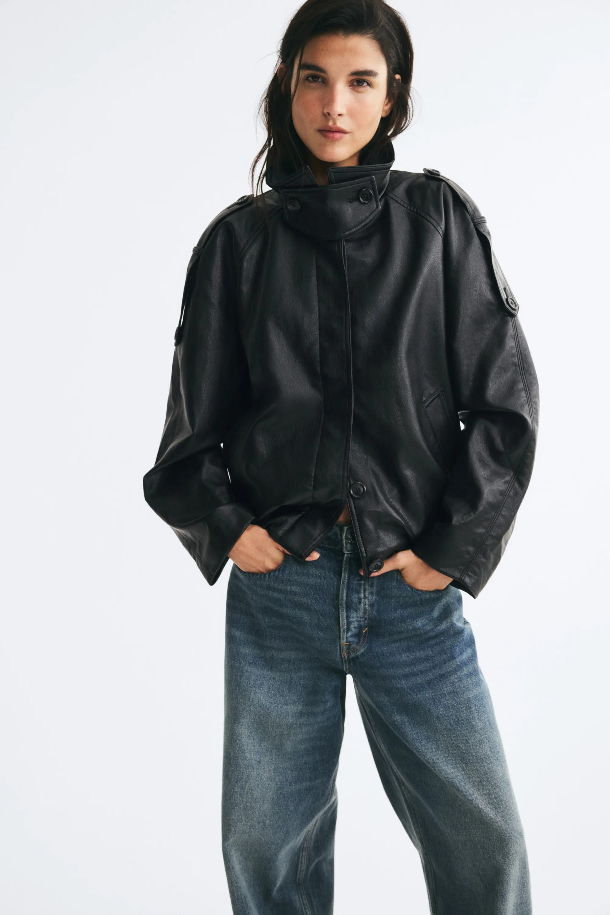 Veste oversize en tissu enduit - Noir