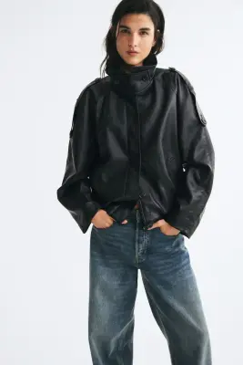Veste oversize en tissu enduit - Noir — photo 1