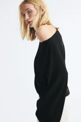 Textured boat-neck top - Noir — photo 2