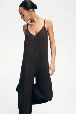 Combi-pantalon froissée - Marron foncé — photo 3