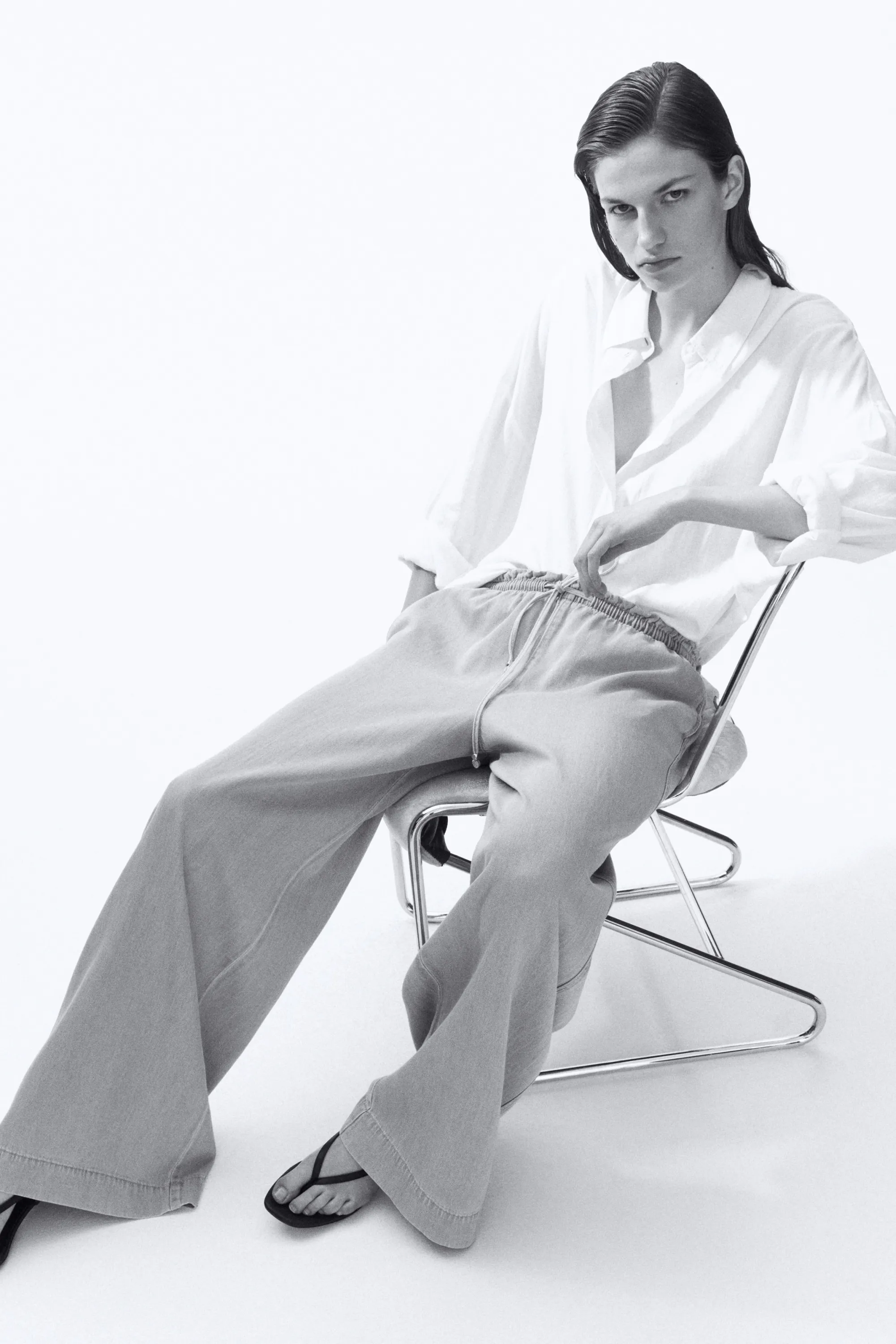 Wide paper bag trousers - Bleu denim clair