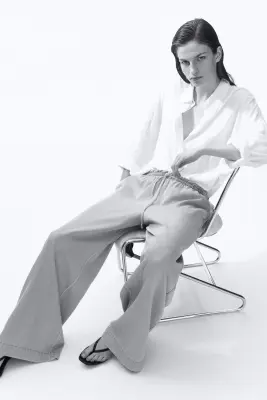 Wide paper bag trousers - Bleu denim clair — photo 1