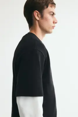 T-shirt Relaxed Fit en interlock - Noir — photo 2