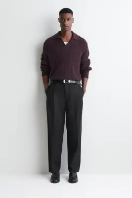 PULL POLO EN MAILLE DE CACHEMIRE TORSADÉE - BORDEAUX — photo 1