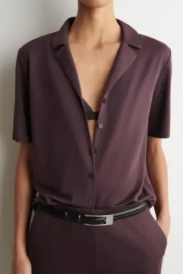 CHEMISE EN JERSEY DE MODAL - BORDEAUX — photo 3