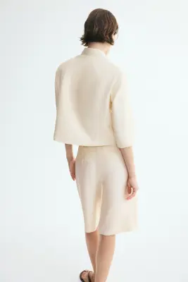 Blazer à manches courtes en lyocell mélangé - Crème — photo 4