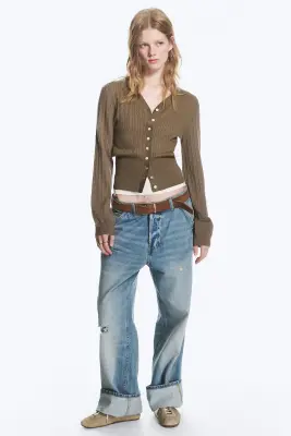 Cardigan En Maille À Col V - Taupe — photo 1