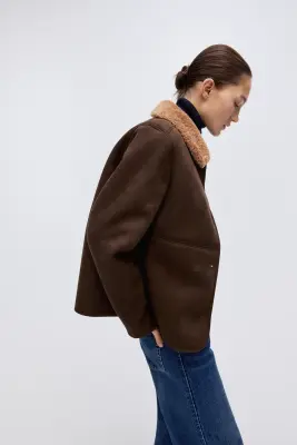 Veste avec col en tissu Teddy bear - Marron foncé — photo 4