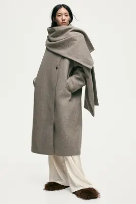 Manteau à écharpe - Beige chiné — photo 1