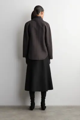 CHEMISE À SILHOUETTE ARRONDIE EN LAINE MÉLANGÉE - BRUN — photo 4