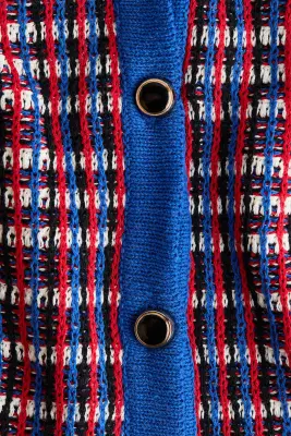 Gilet en maille texturée - Bleu/carreaux rouges — photo 4