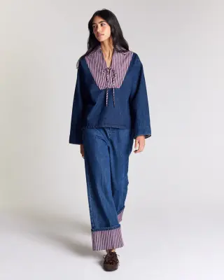 Jean Aymeric bleu indigo et rayures prune — photo 3