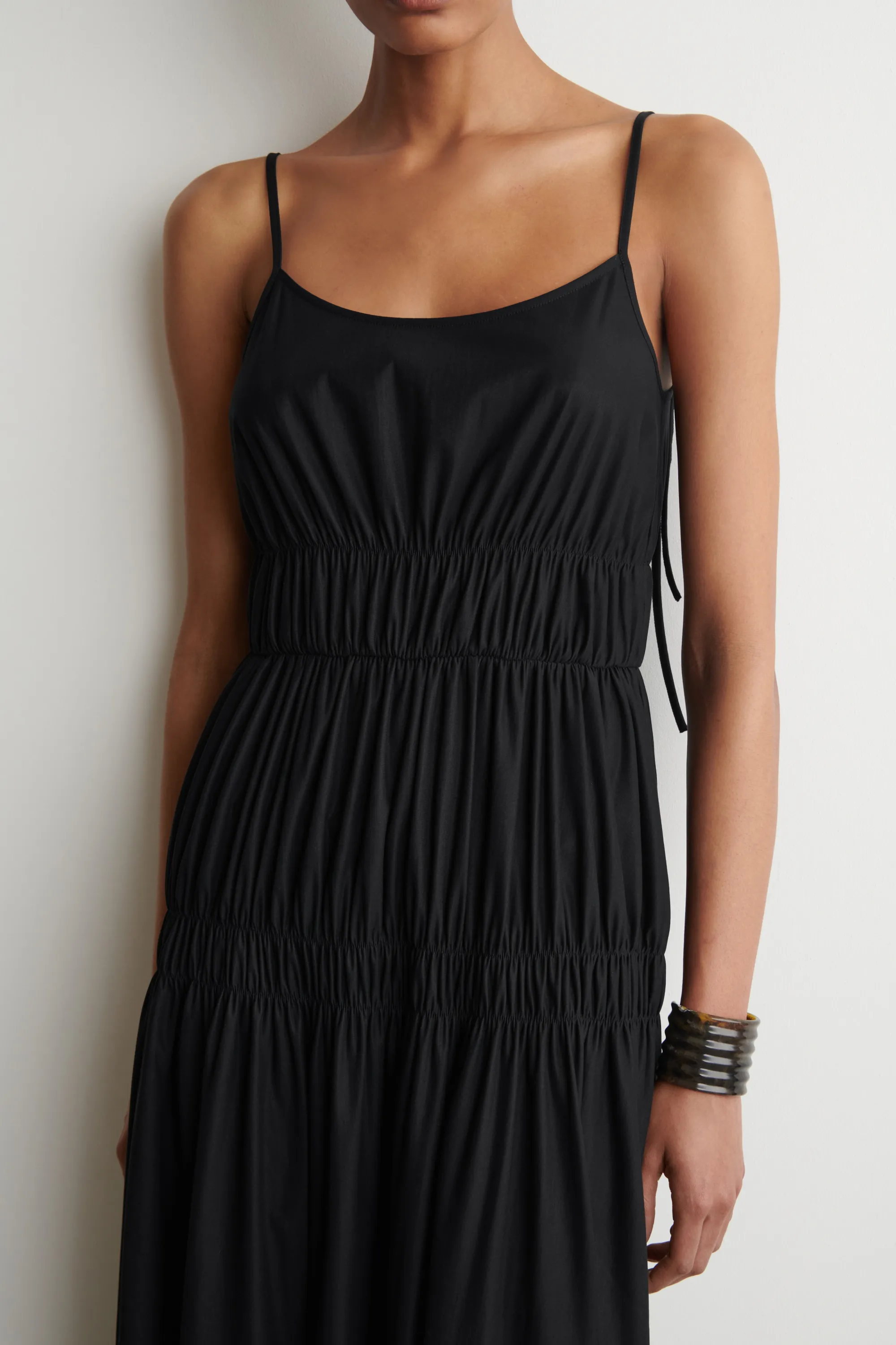 ROBE MIDI EN JERSEY À FINITION FRONCÉE - NOIR
