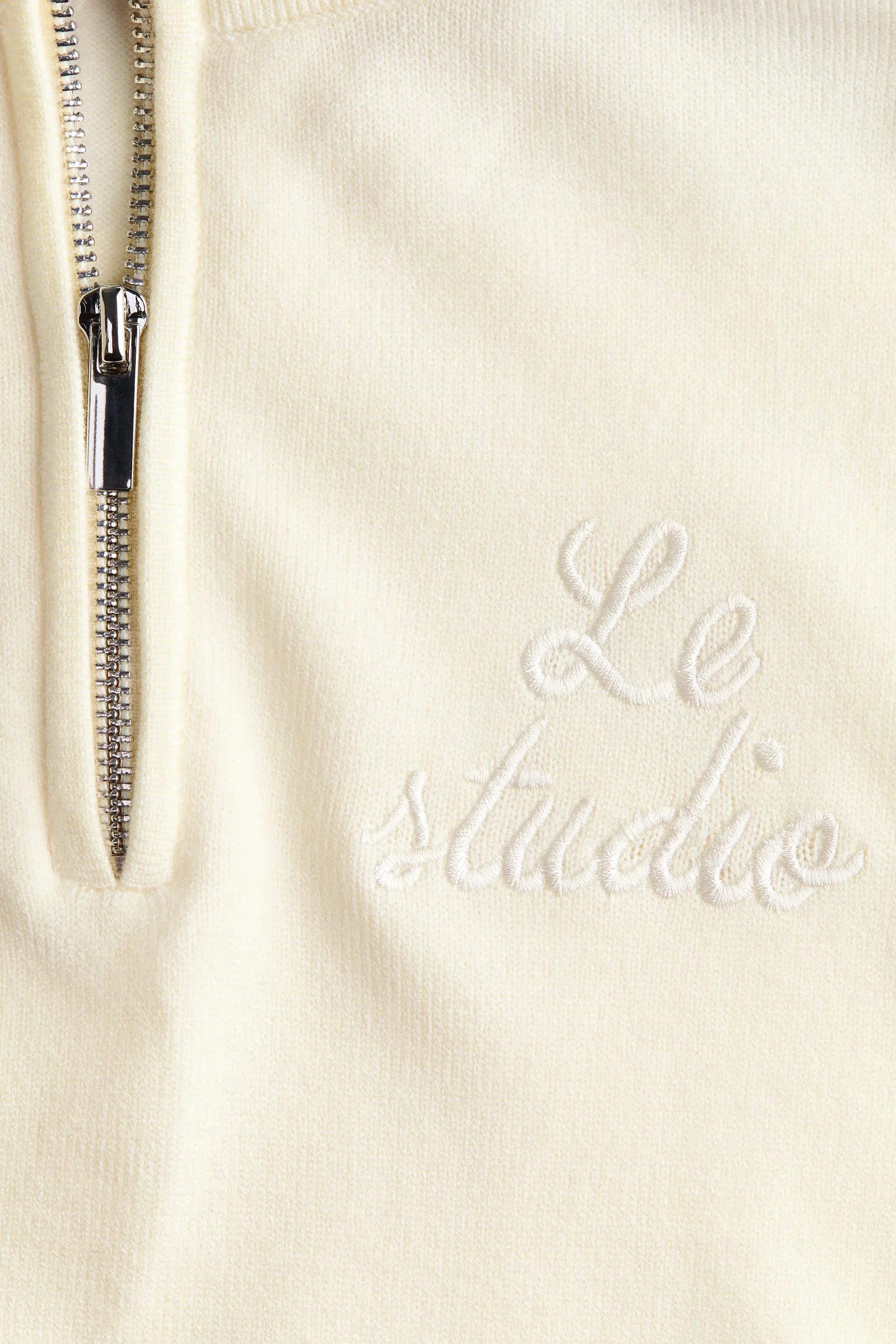 Pull en maille fine avec col zippé - Crème