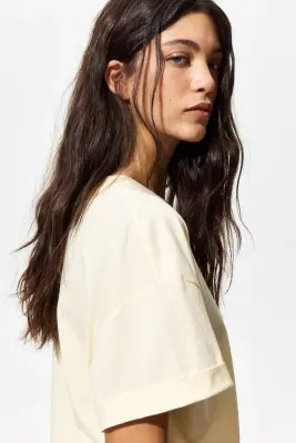 Loose-fit cotton T-shirt - Jaune pâle — photo 3