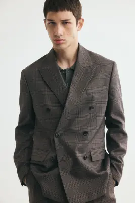 Veste Regular Fit à fermeture croisée - Taupe/carreaux — photo 2