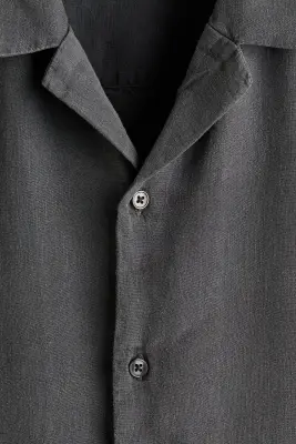 Chemise Relaxed Fit en lin mélangé avec col cubain - Gris foncé — photo 4