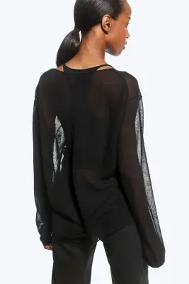 Pull ample confectionné en maille transparente - Noir — photo 3