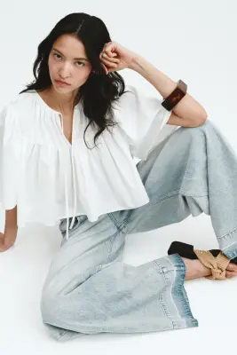 Blouse courte en coton - Blanc — photo 3