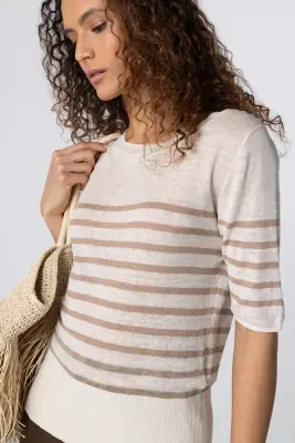 Pull Désert Rayé Col Rond Manches Coudes en Lin — photo 5