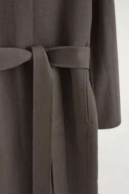 MANTEAU CEINTURÉ EN MÉLANGE DE LAINE DOUBLE FACE - BRUN — photo 3