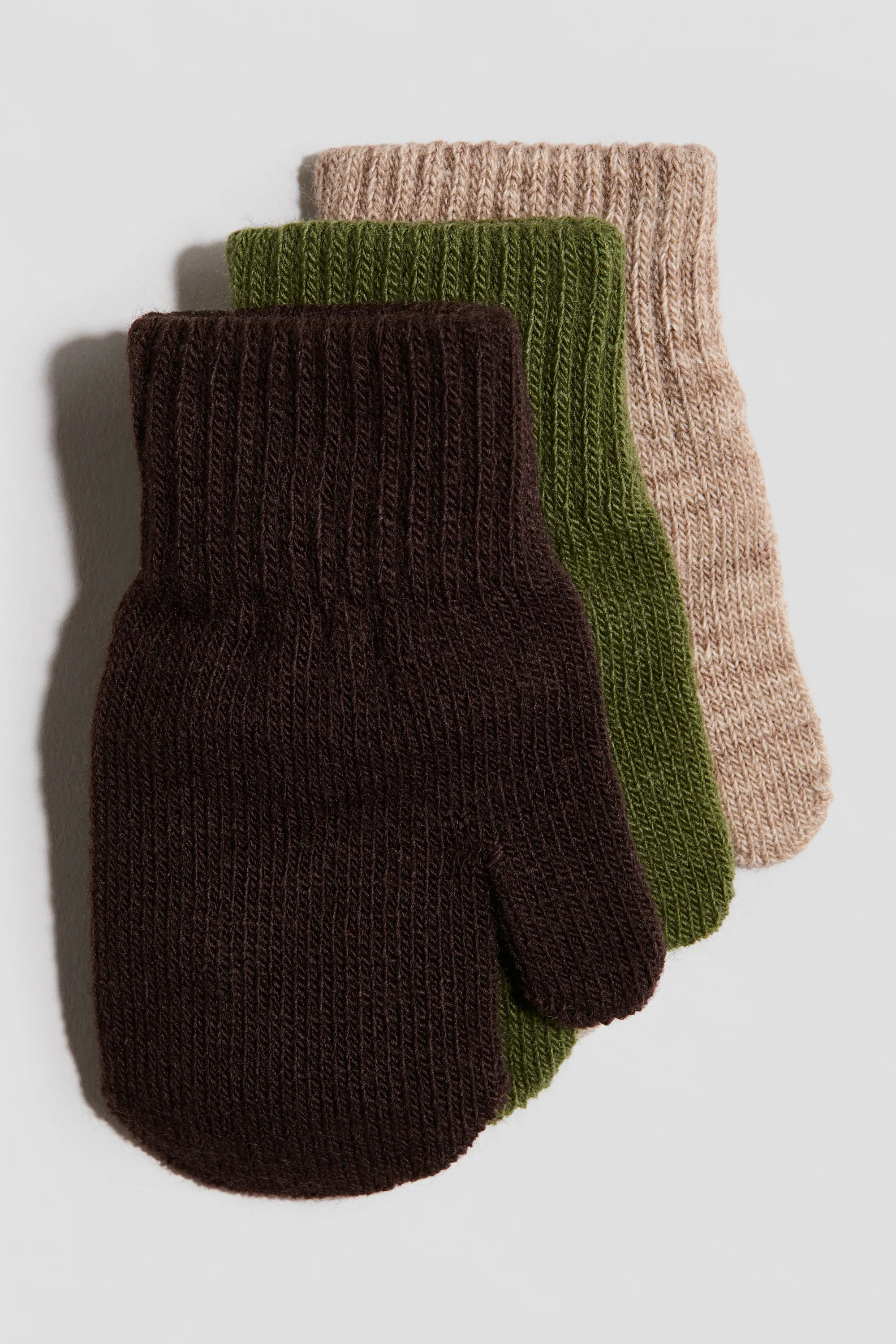 Lot de 3 paires de moufles - Marron/vert kaki