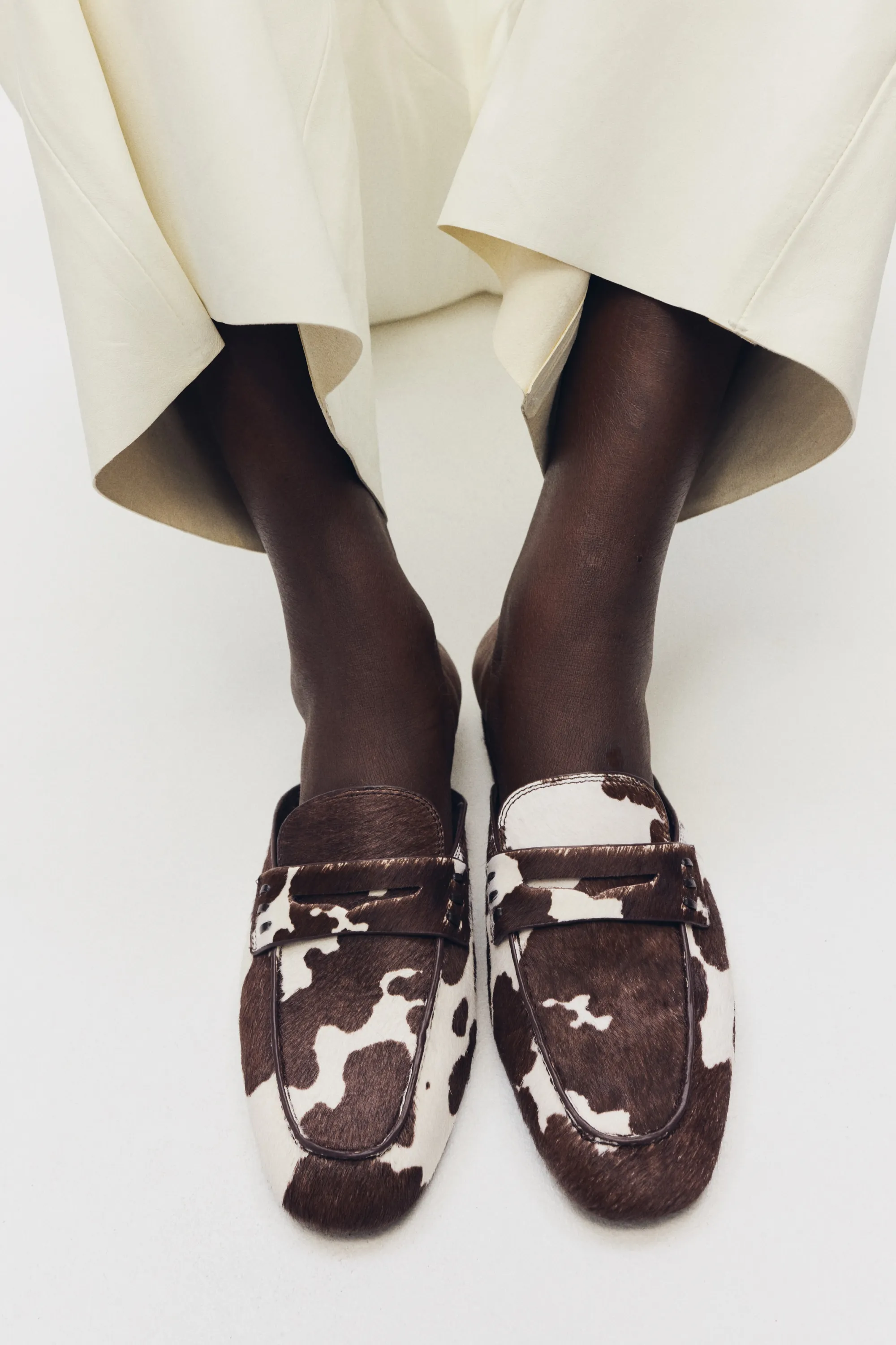 Mules mocassins en cuir - Marron/imprimé peau de vache