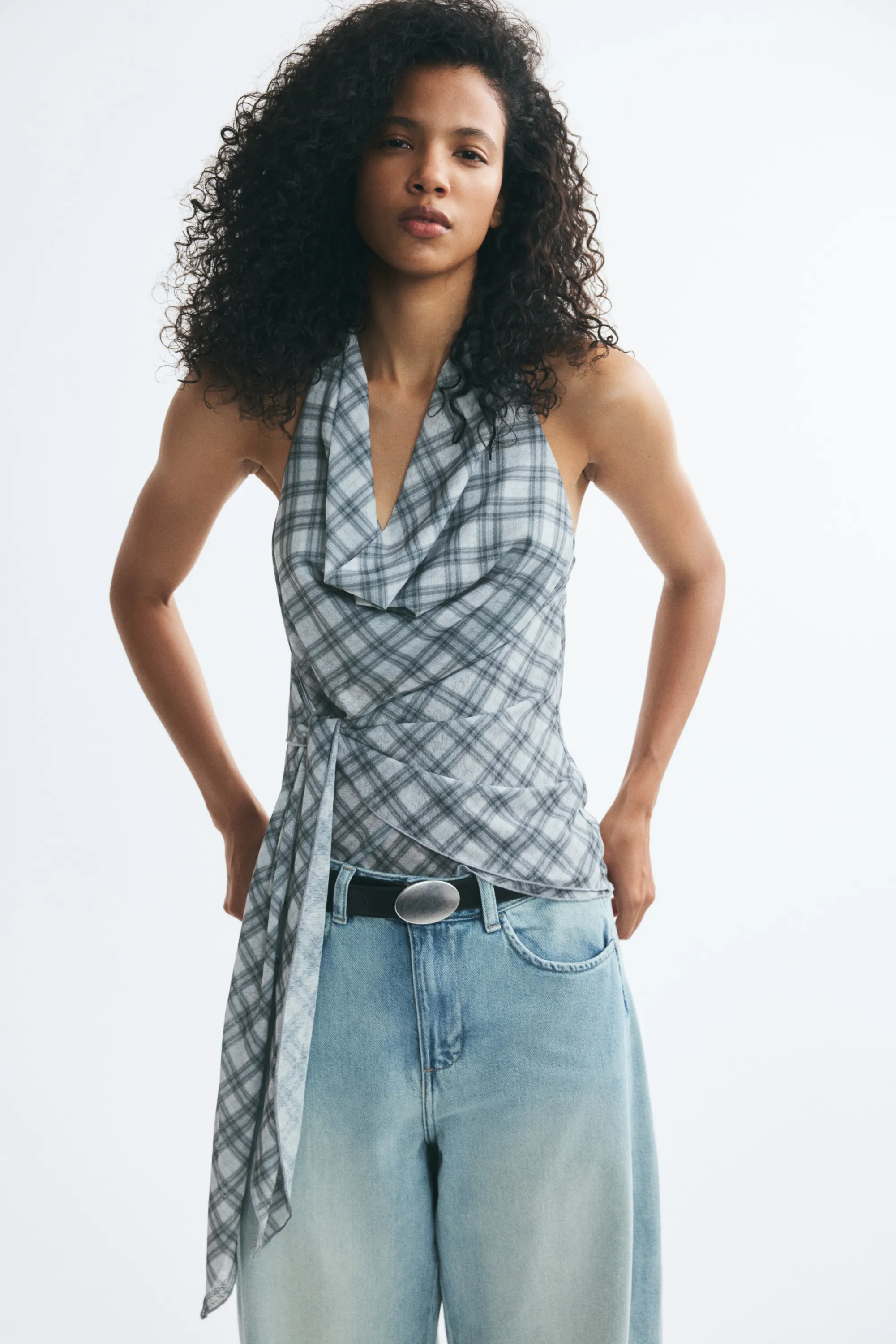 Top dos nu avec détail à nouer - Gris/carreaux