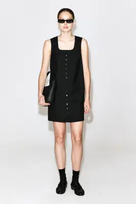 ROBE COURTE BOUTONNÉE EN SERGÉ DE LAINE - NOIR — photo 1
