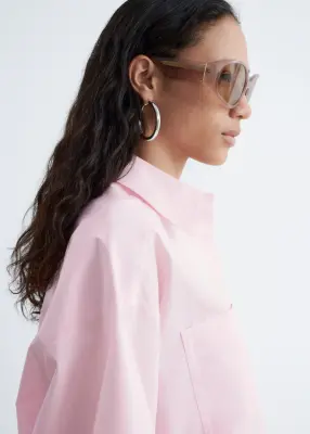 Chemise courte oversize en coton - Rose pastel — photo 4