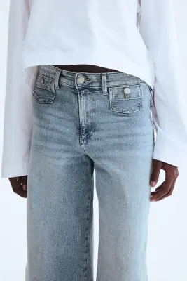Wide High Waist Ankle Jeans - Bleu denim clair — photo 2