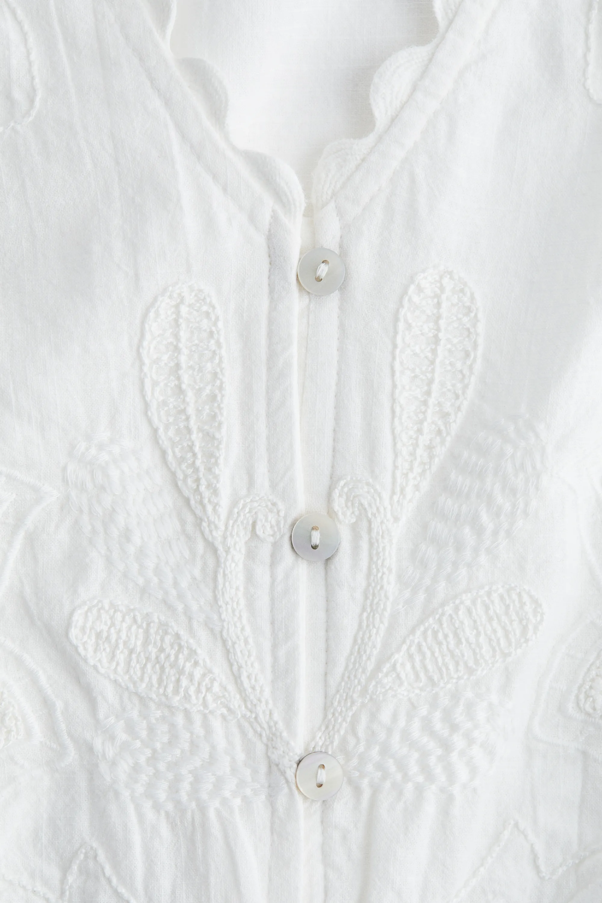 Combi-short brodé en coton - Blanc
