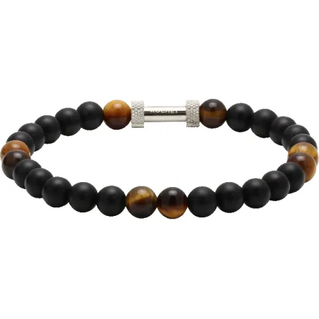 ROCHET - Bracelet Zen perles Ø6mm agate noires / quartz oeil de tigre / acier moleté B26600103