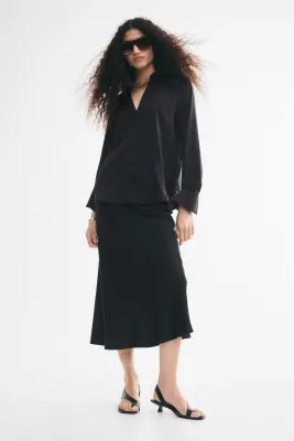 Blouse à encolure en V - Noir — photo 2