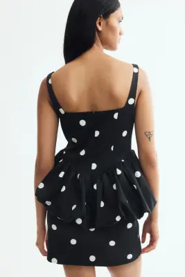 Robe imprimée avec basque - Noir/pois — photo 2