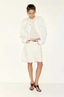 Short Bermuda en denim - Crème — photo 1