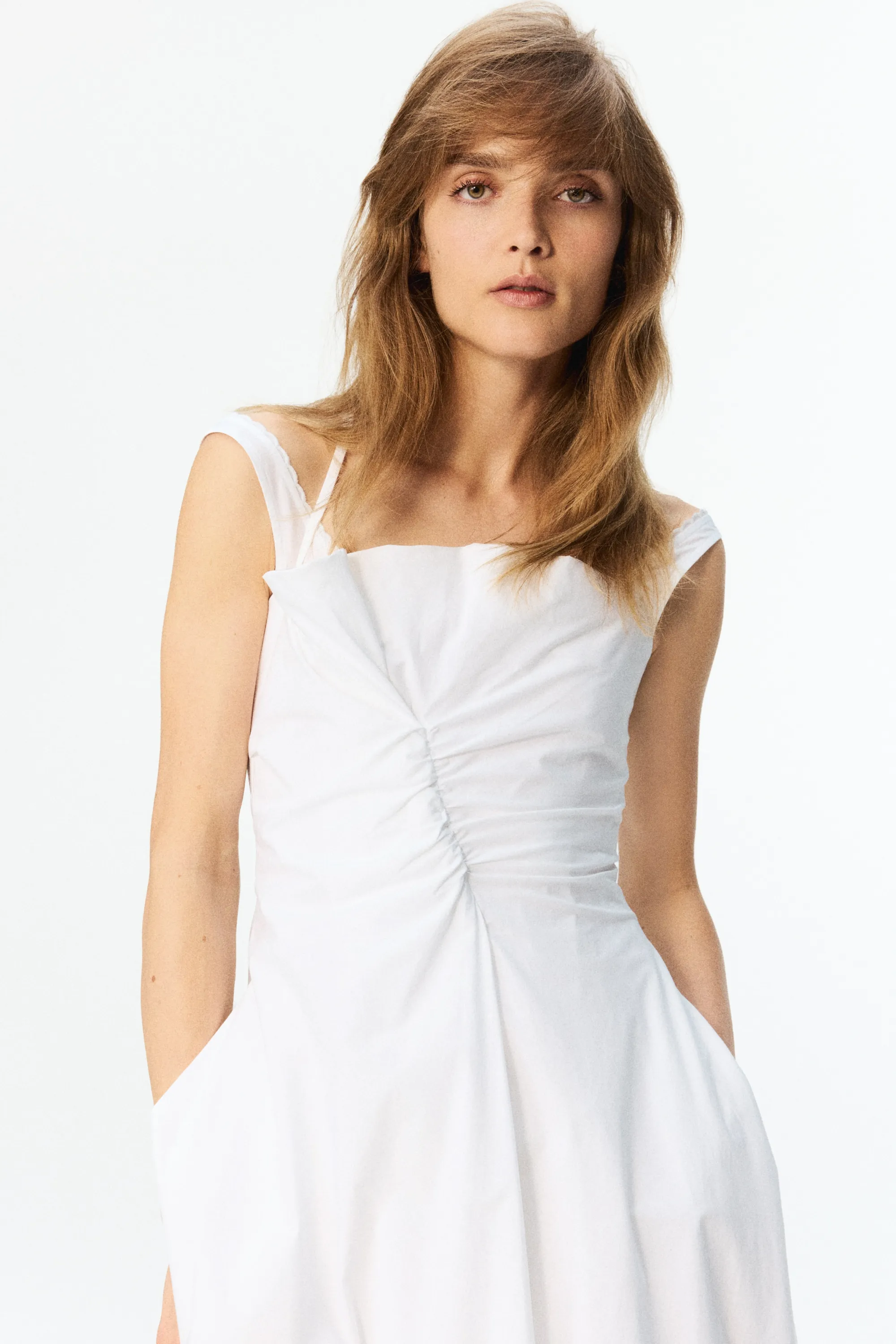 Robe en popeline à effet superposé - Blanc
