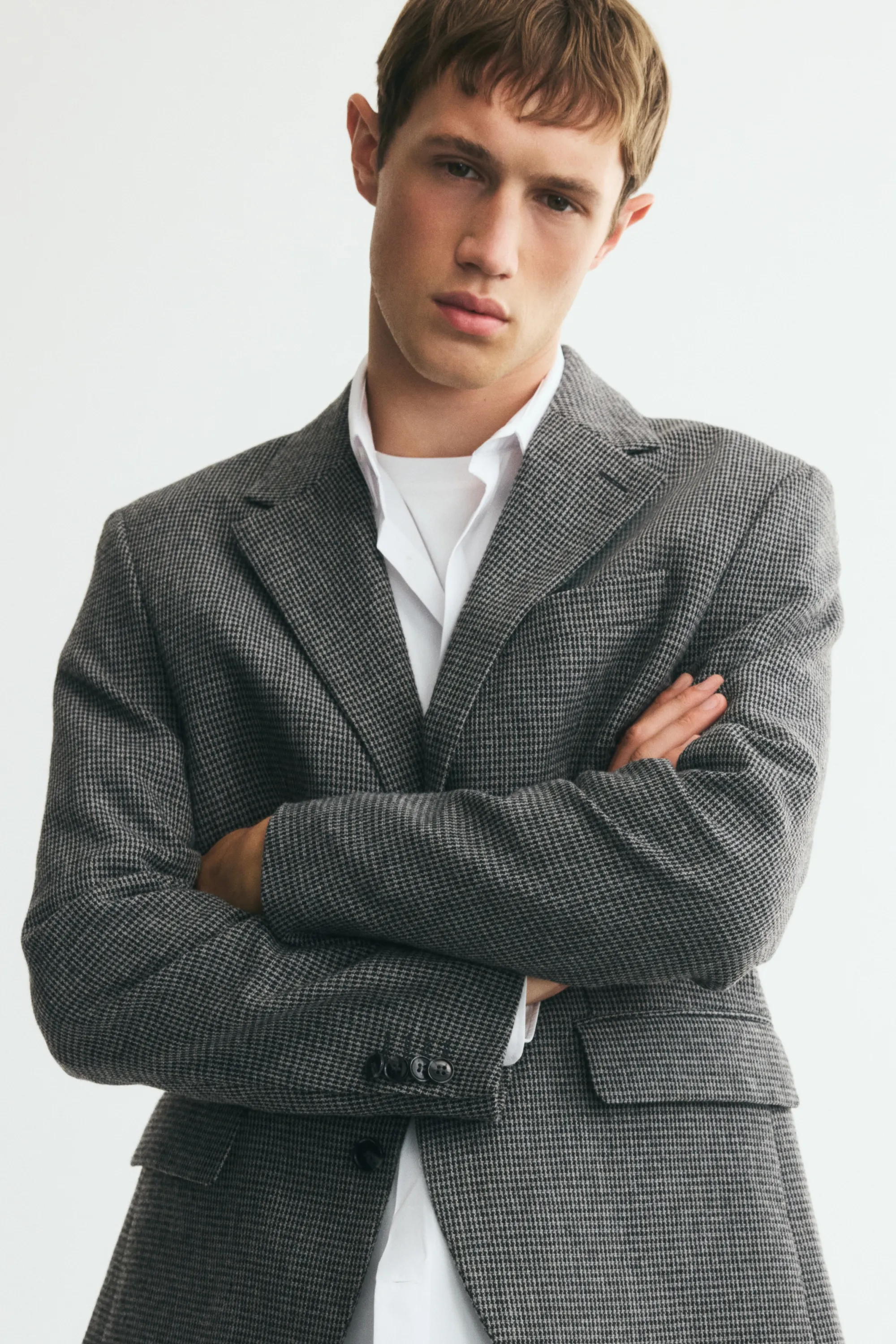 Veste Relaxed Fit en laine mélangée - Gris foncé/motif pied-de-poule