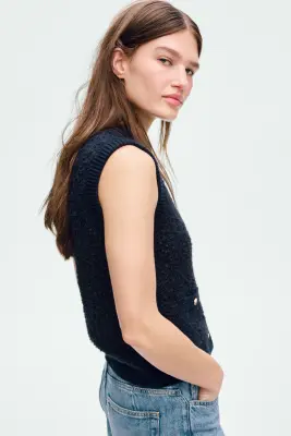 Gilet sans manches en maille bouclette - Bleu marine — photo 3