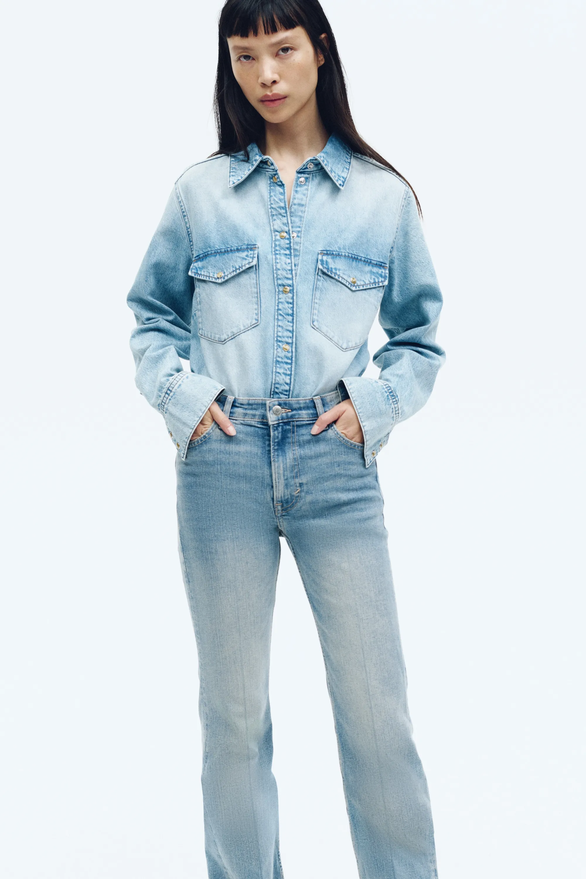 Flared High Jeans - Bleu denim clair